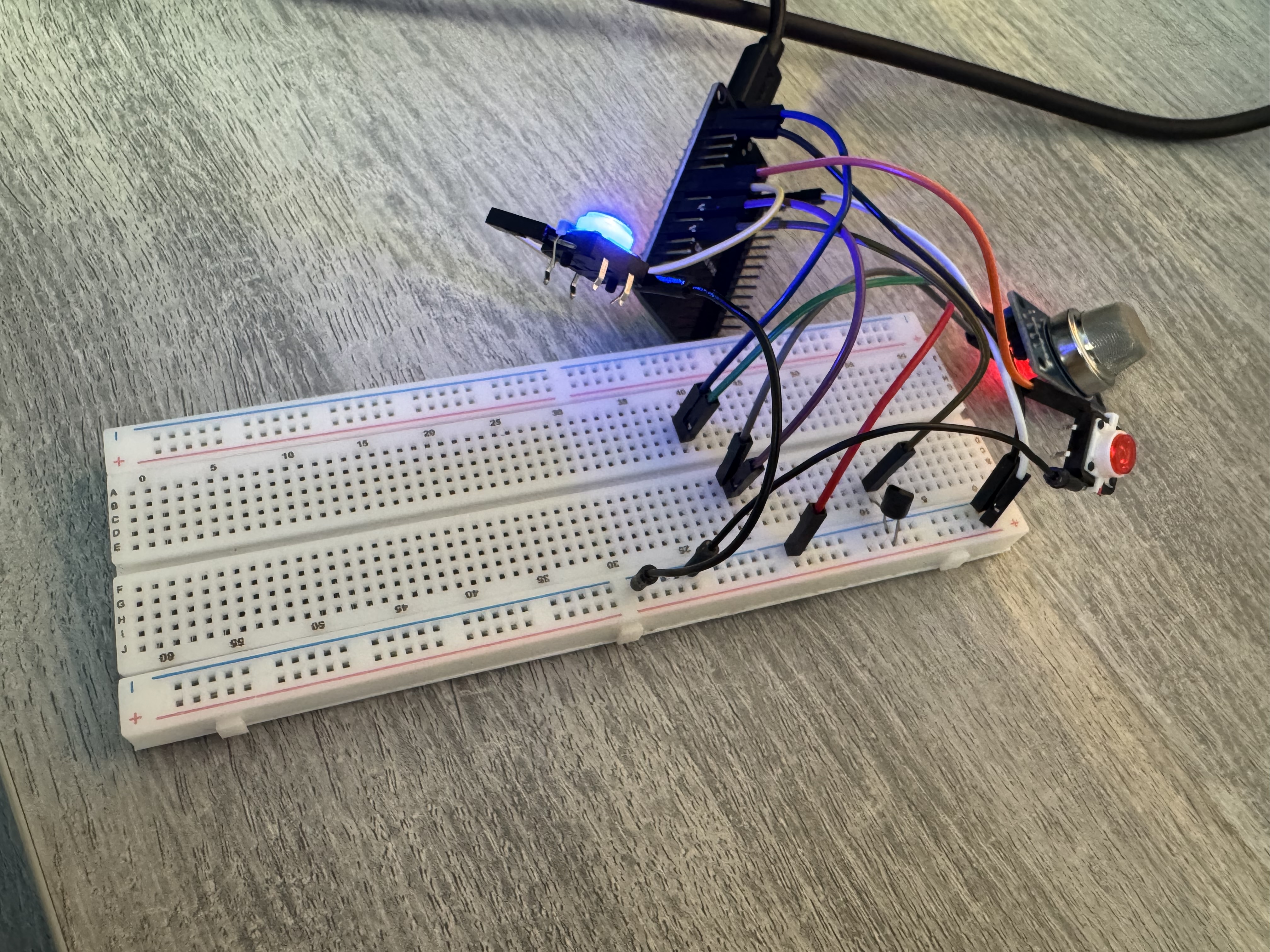 Top view of the breadboard 