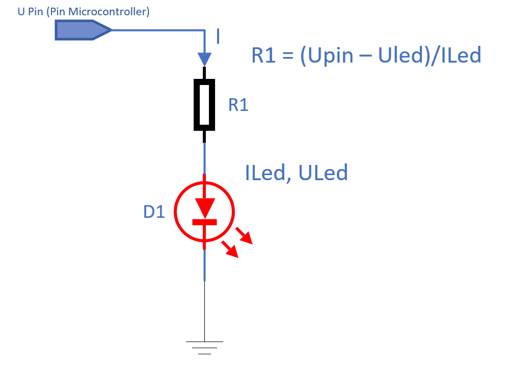  Schema de lucru și calculul rezistenței de limitare a curentului prin LED