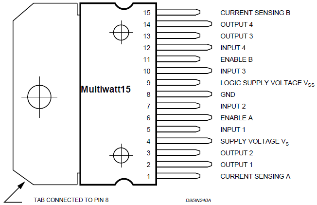 Punte H dual L298 - descrierea pinilor