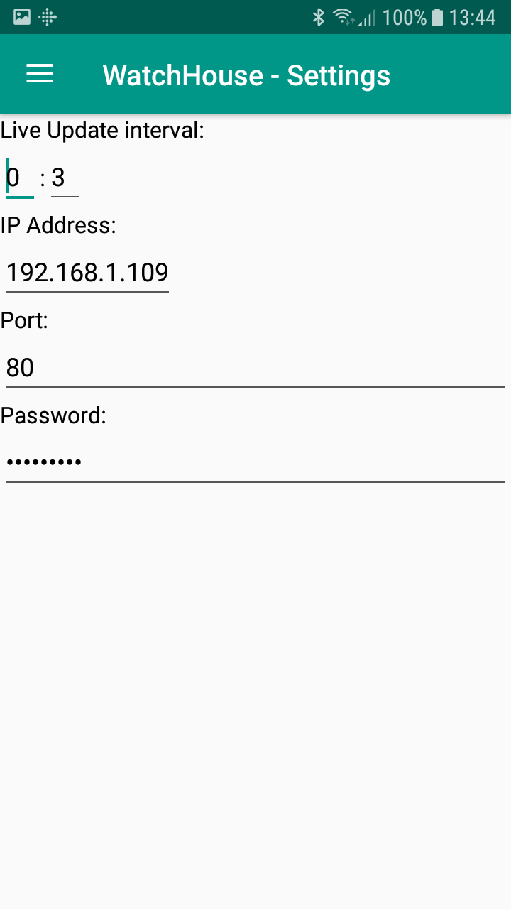 Settings menu