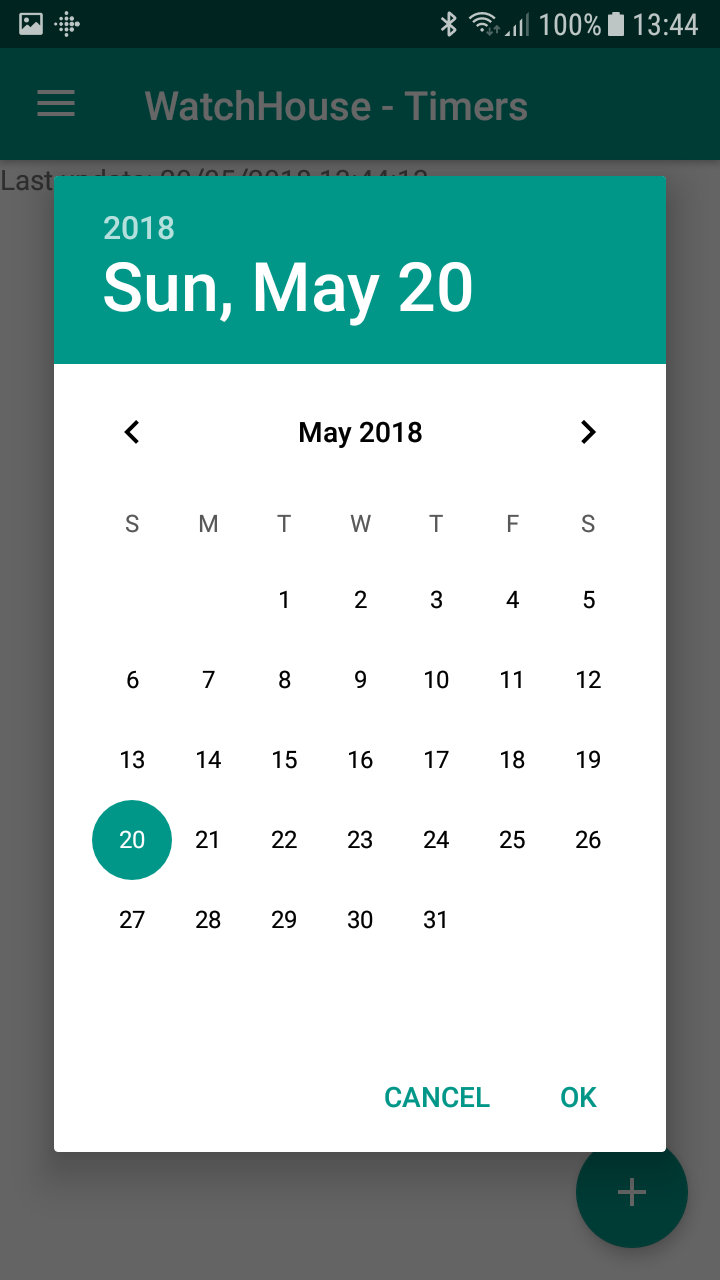 Timers menu - Add timer date