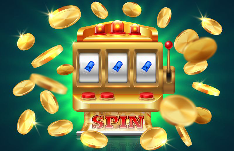 Casino slot machine. 777 jackpot, winning game lottery background, flying golden...