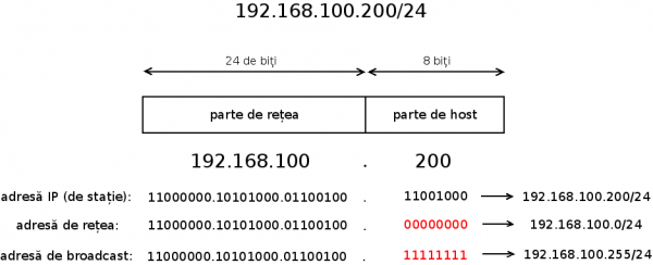 Împărțire adresă IP în parte de rețea și parte de stație