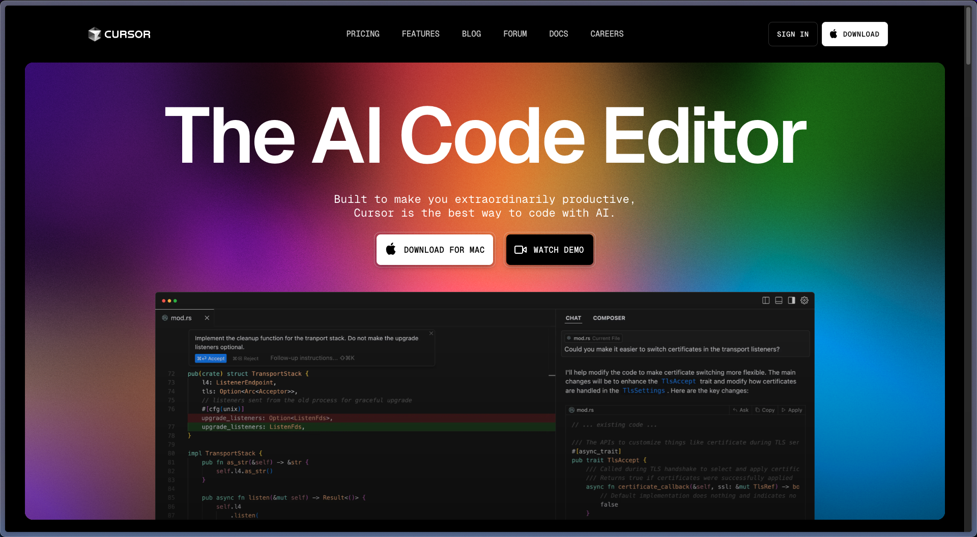 Cursor landing page